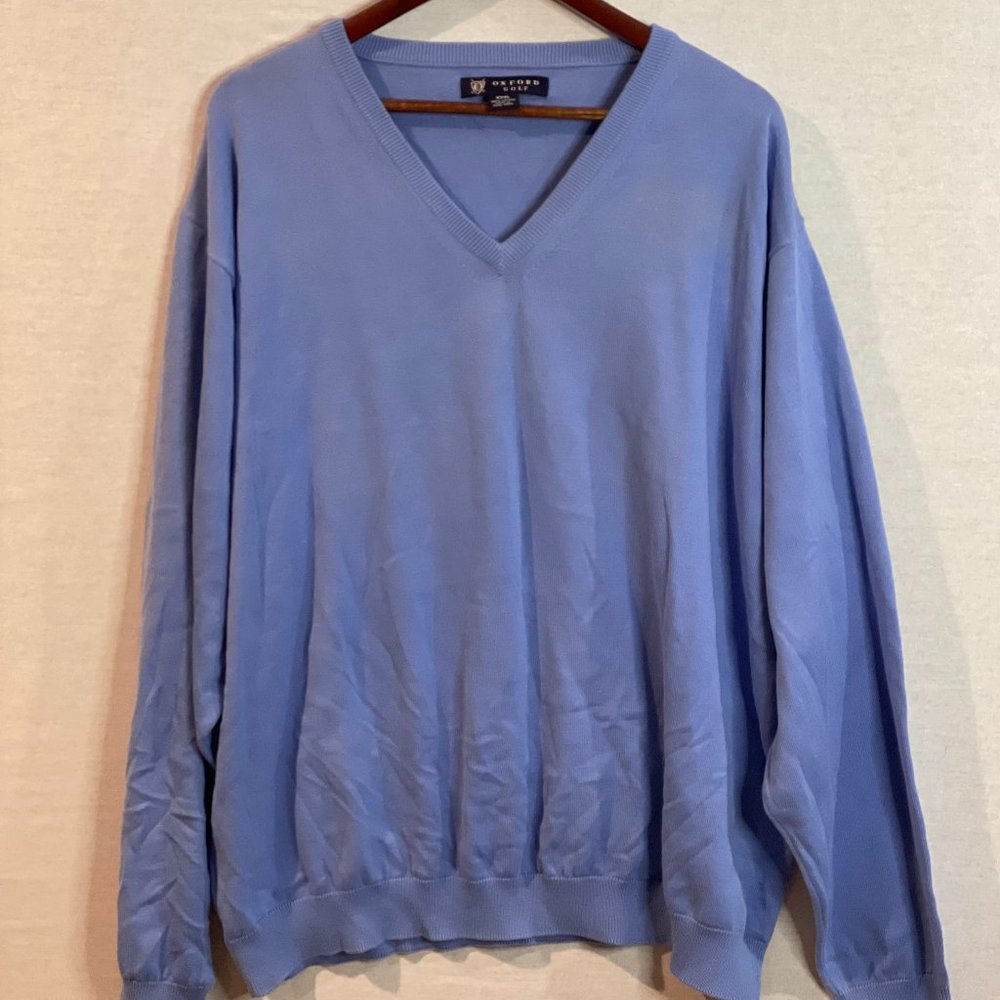 Oxford Golf V-Neck Long Sleeve Blue Sweater/Pull Over 100% Cotton Size XXXL